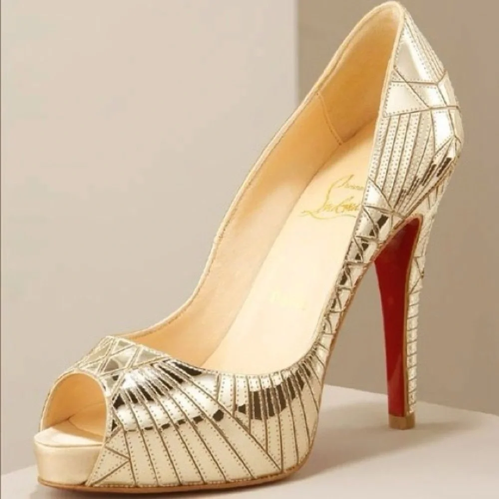 Christian Louboutin / Very Galaxy mosaic art deco gold 100 mm Mirrored Heel 37 7